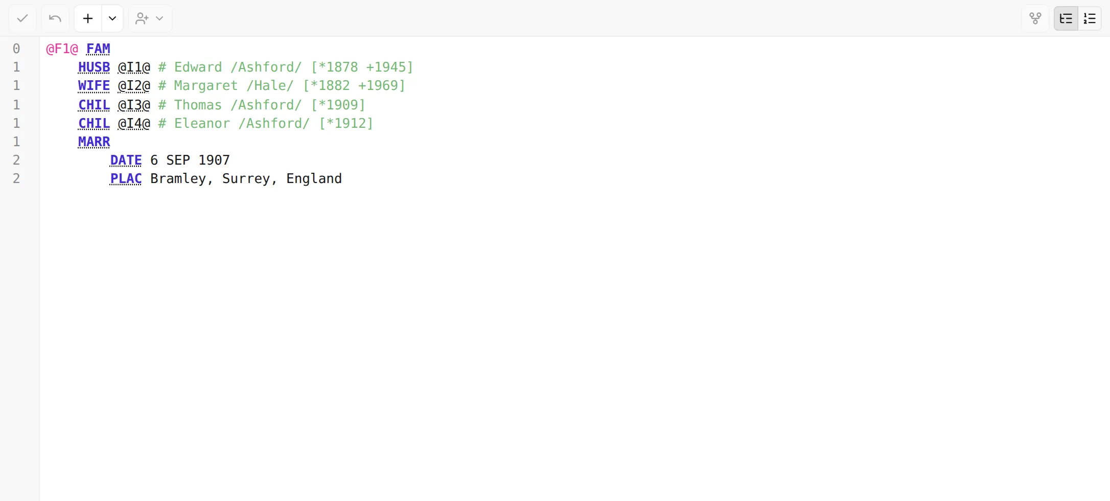 With the modifier key held, the cross-reference pointers in a record become underlined, clickable links.